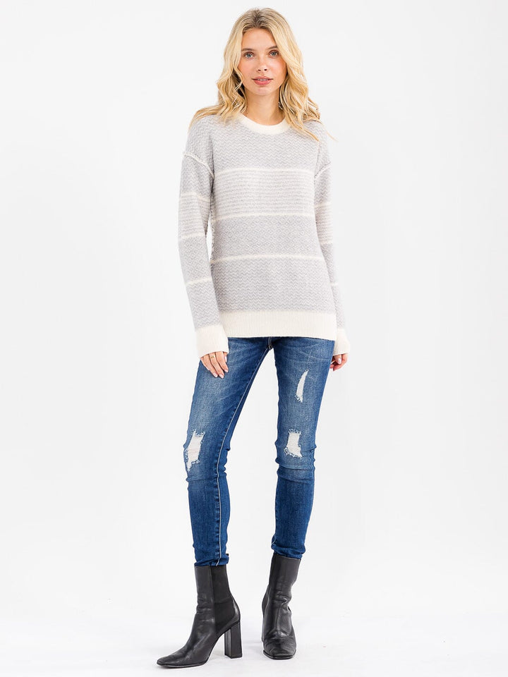 WOMEN'S LONG SLEEVE DETAILED COLORBLOCK KNIT PULLOVER SWEATER