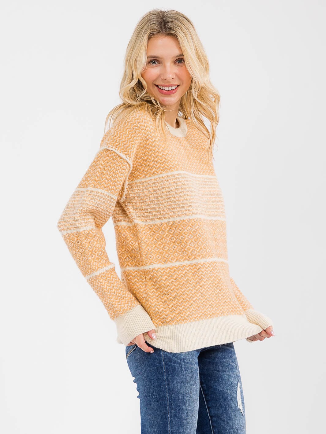 WOMEN'S LONG SLEEVE DETAILED COLORBLOCK KNIT PULLOVER SWEATER