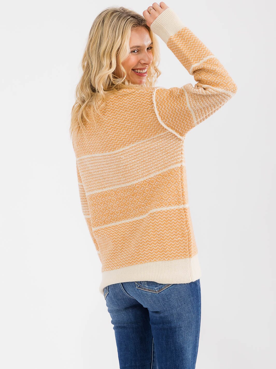 WOMEN'S LONG SLEEVE DETAILED COLORBLOCK KNIT PULLOVER SWEATER