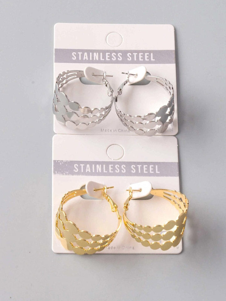 FASHION GOLD & SILVER STAINLESS STEEL EARRINGS