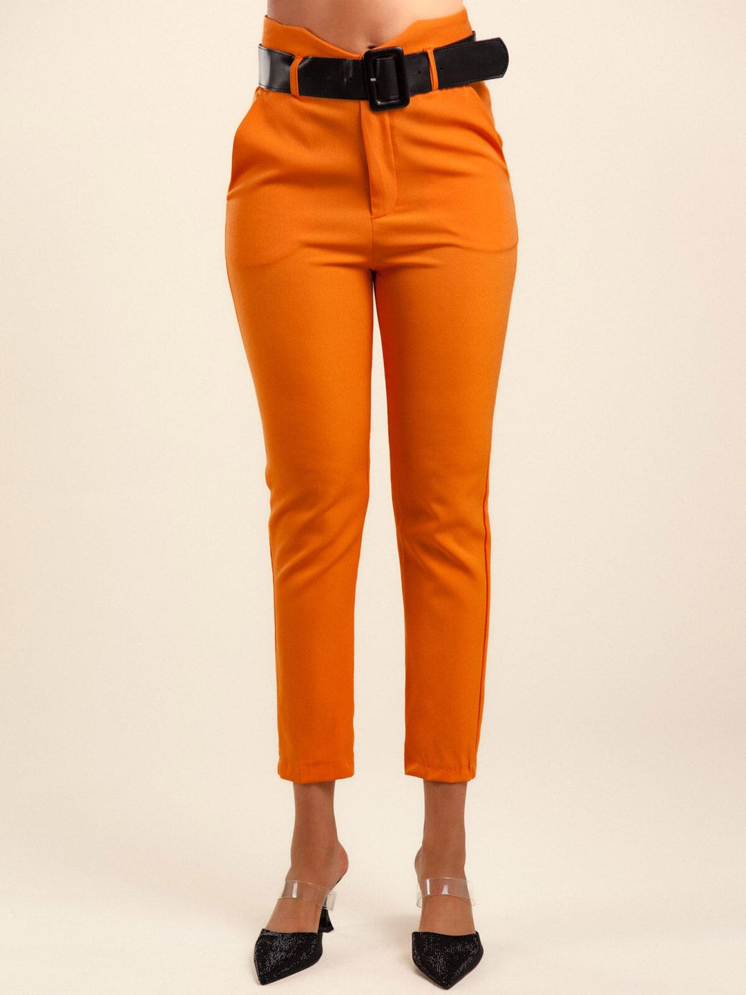 WOMEN'S FRONT POCKETS BELTED PANTS