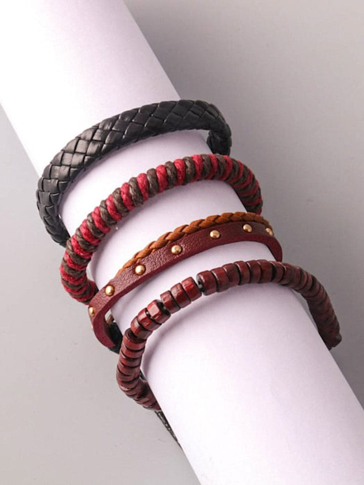 FASHION PLEATHER BLACK & RED BRACELETS