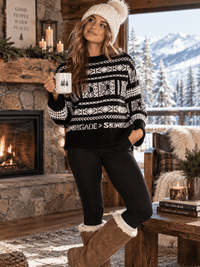 WOMEN'S LONG SLEEVE MULTI PRINT PULLOVER HOLIDAY SWEATER