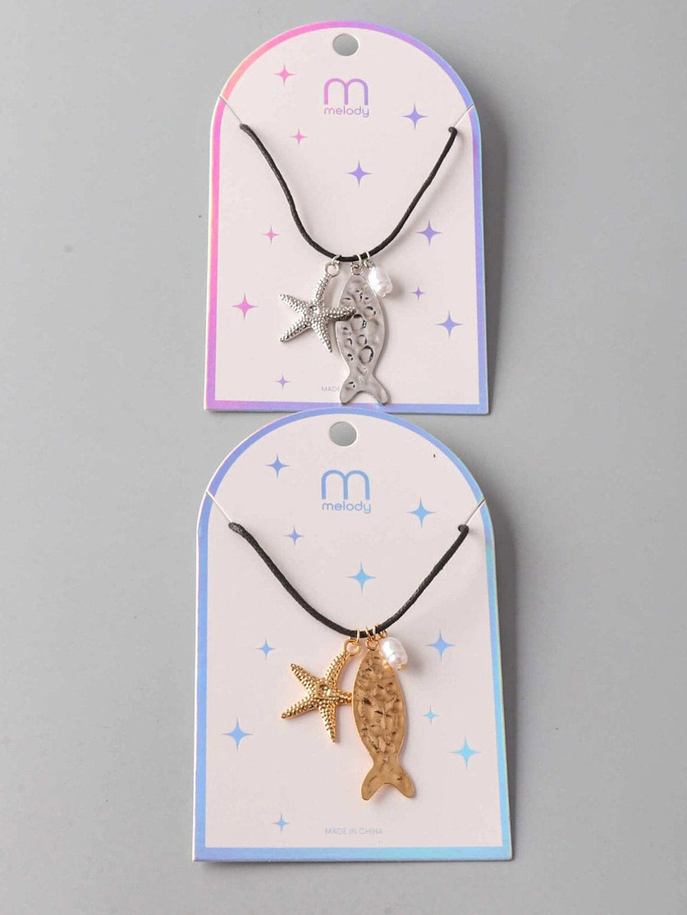 FASHION ASSORTED COLORS STAR & FISH PENDANT NECKLACE