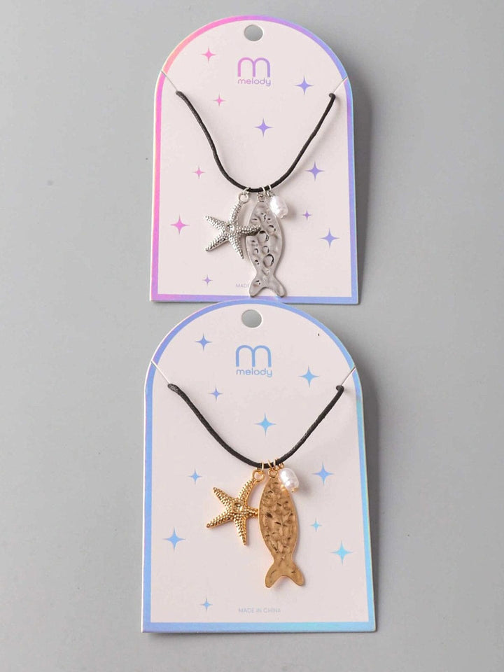 FASHION ASSORTED COLORS STAR & FISH PENDANT NECKLACE