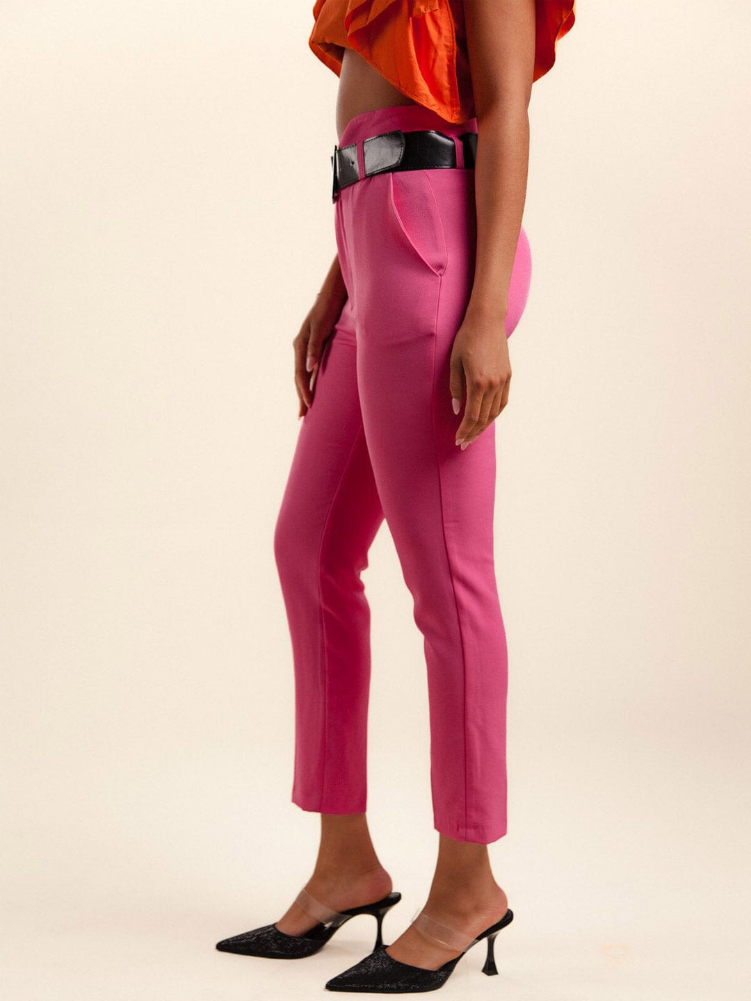 WOMEN'S FRONT POCKETS BELTED PANTS