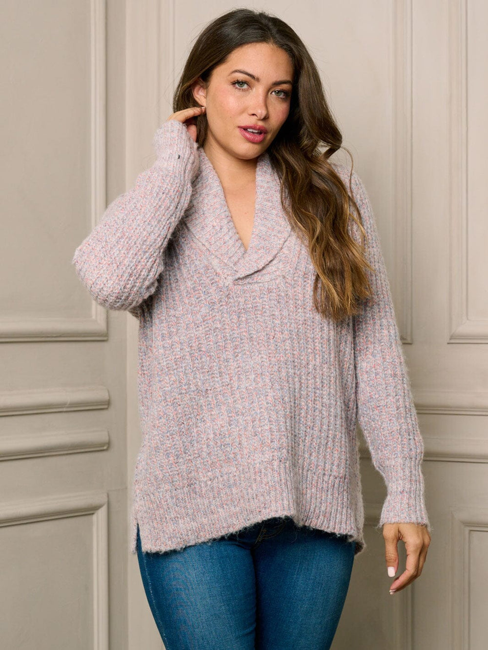 WOMEN'S LONG SLEEVE MULTI COLOR V-NECK PULLOVER SWEATER