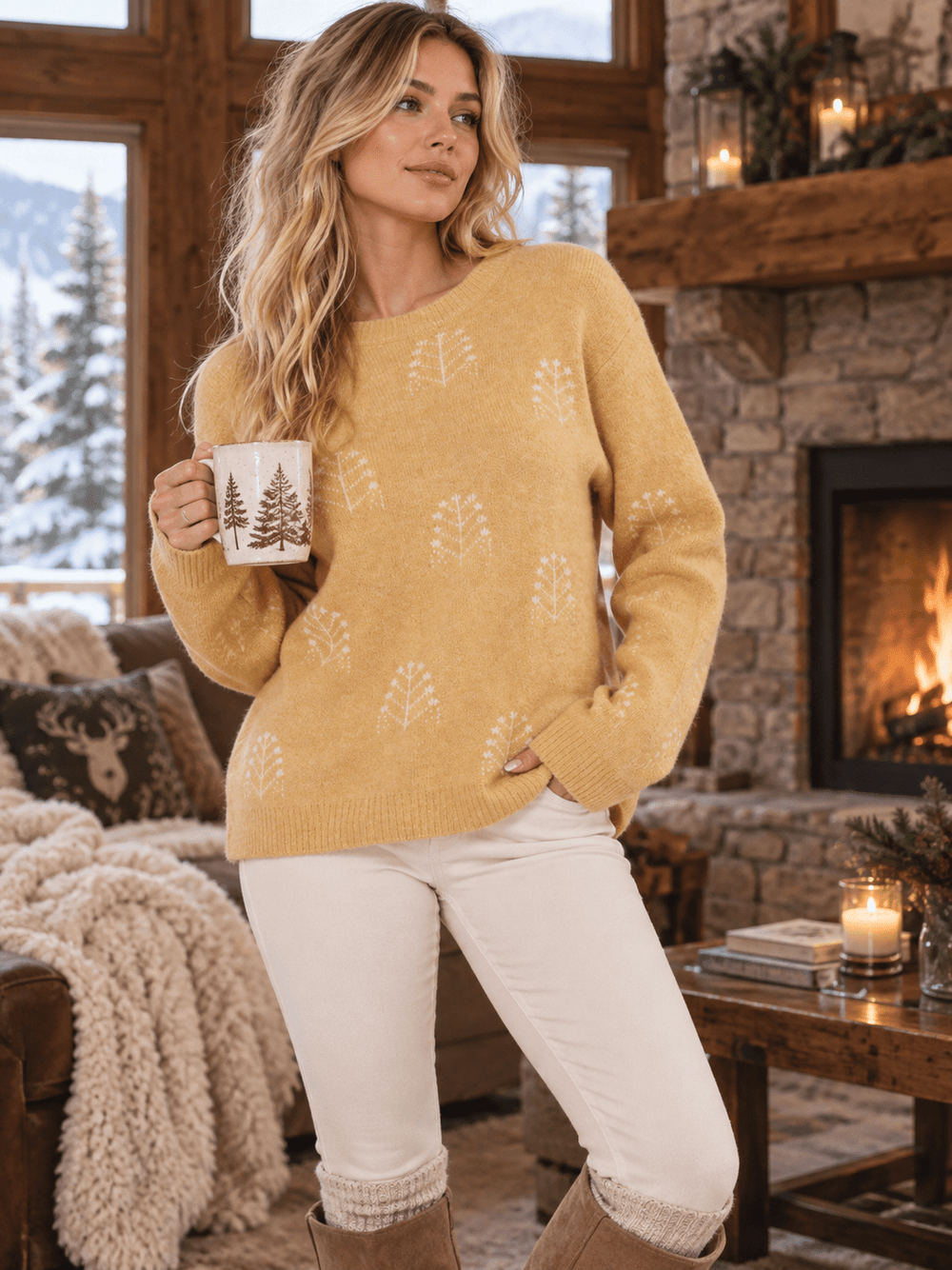 WOMEN'S LONG SLEEVE GRAPHIC PULLOVER HOLIDAY SWEATER