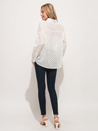 WOMEN'S LONG SLEEVE BUTTON UP EYELET TOP
