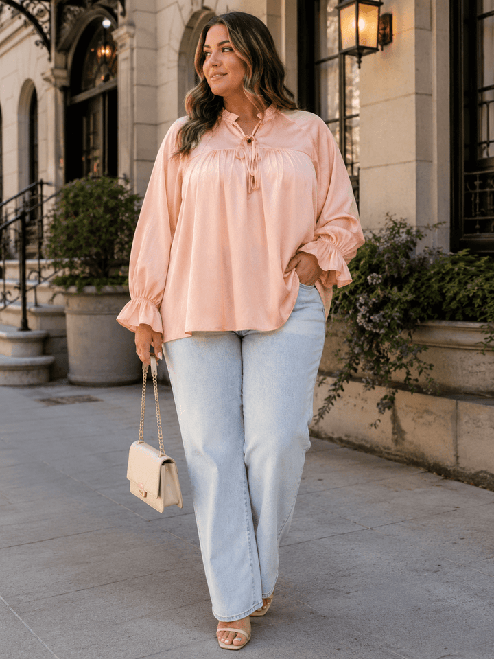 ENTRO PLUS SIZE LONG SLEEVE V-NECK BLOUSE