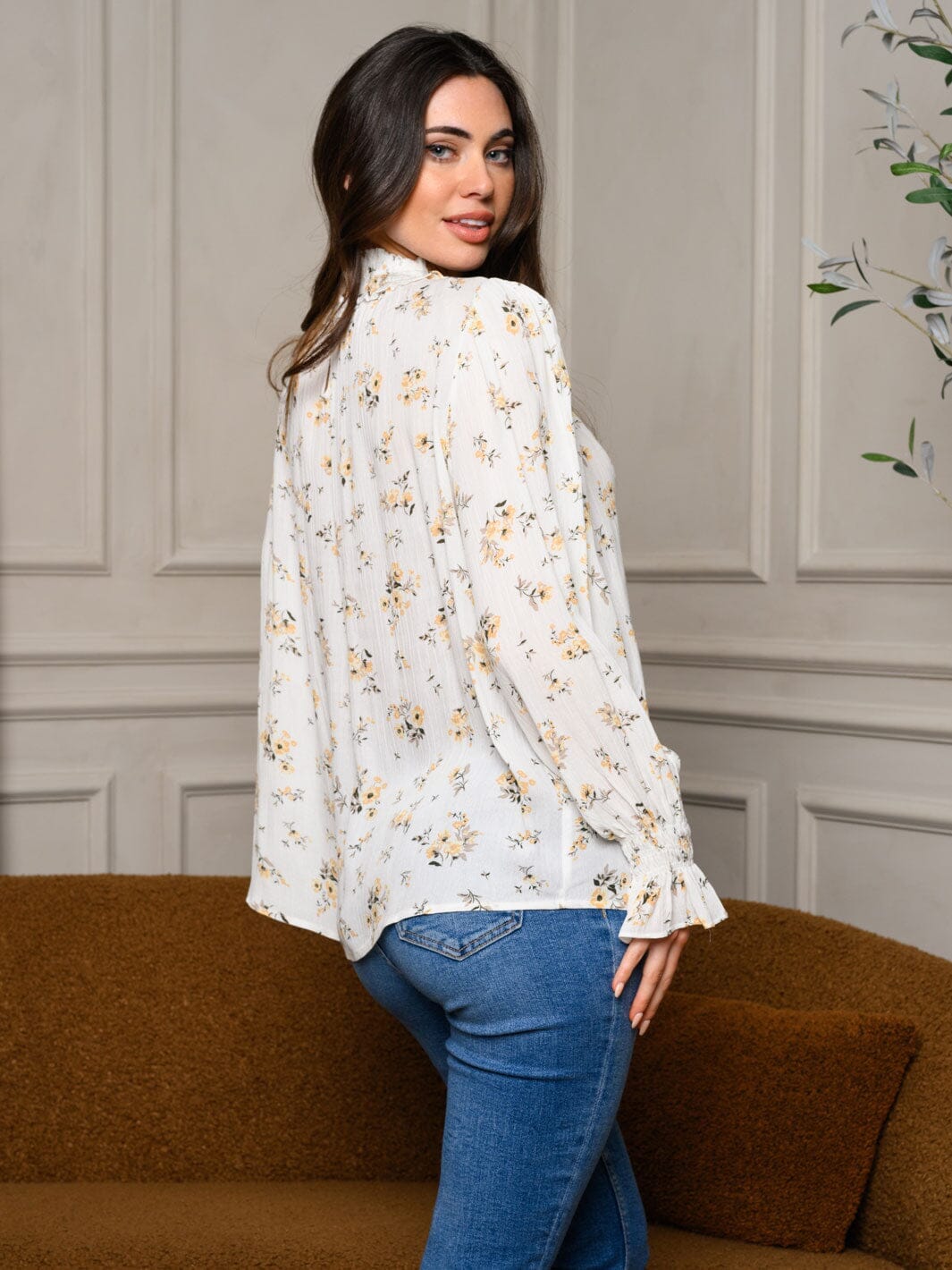 WOMEN'S LONG SLEEVE MOCK NECK FLORAL TOP