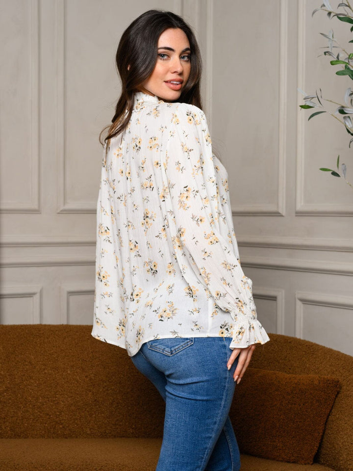 WOMEN'S LONG SLEEVE MOCK NECK FLORAL TOP