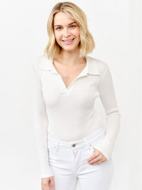 WOMEN'S LONG SLEEVE V-NECK RIBBED BODYSUIT