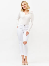 WOMEN'S LONG SLEEVE V-NECK RIBBED BODYSUIT