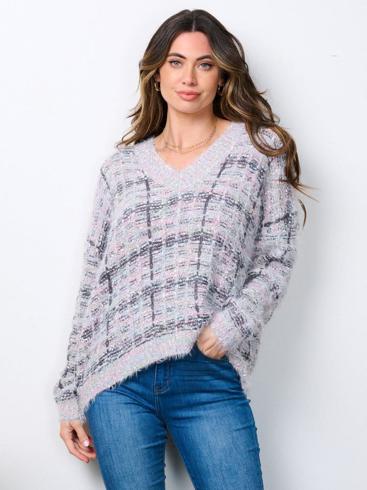 WOMEN'S LONG SLEEVE V-NECK MULTI COLORS SWEATER