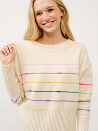WOMEN'S LONG SLEEVE MULTI STRIPES PULLOVER SWEATER