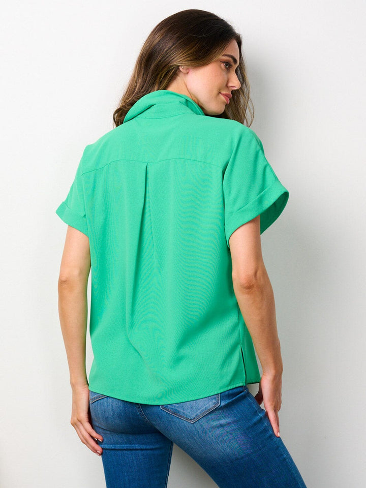 WOMEN'S SHORT SLEEVE BUTTON UP BLOUSE TOP