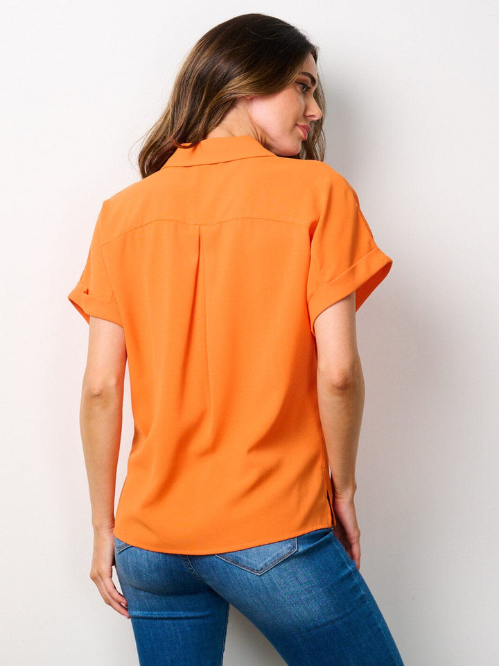 WOMEN'S SHORT SLEEVE BUTTON UP BLOUSE TOP