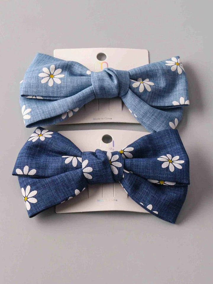 FASHION ASSORTED COLORS FLORAL DENIM BOW HAIR CLIPS