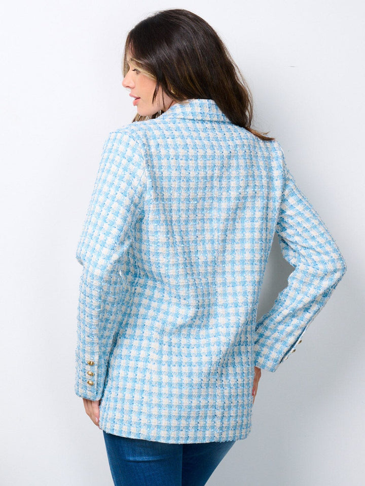 WOMEN'S LONG SLEEVE BUTTON CLOSURE POCKETS TWEED BLAZER