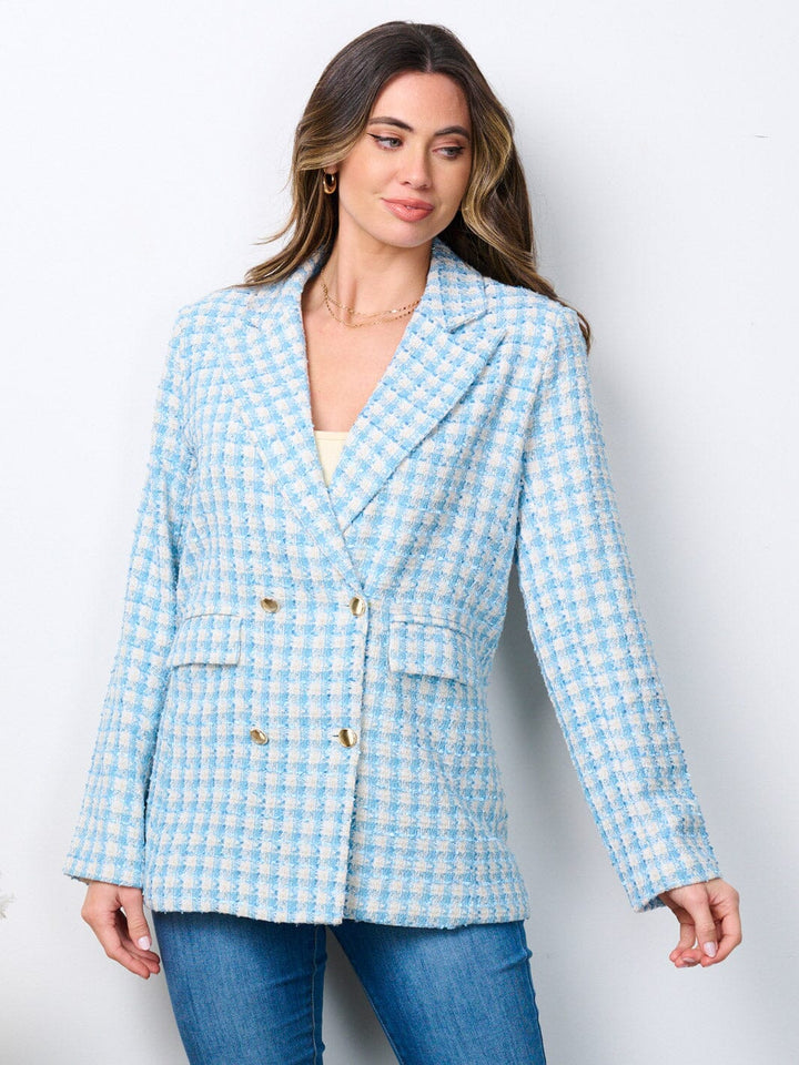WOMEN'S LONG SLEEVE BUTTON CLOSURE POCKETS TWEED BLAZER