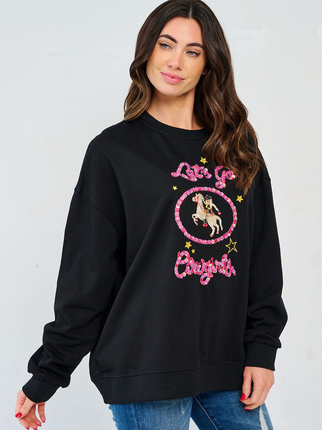 WOMEN'S LONG SLEEVE GRAPHIC STUDS PULLOVER SWEATER