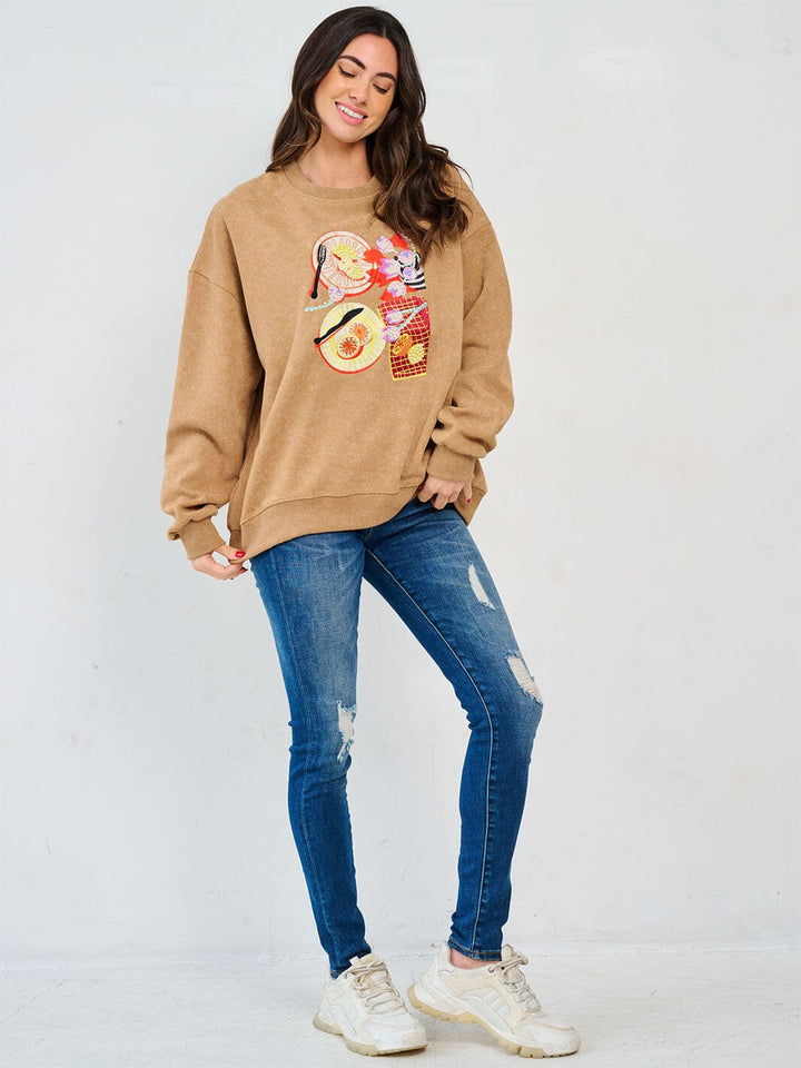 WOMEN'S LONG SLEEVE GRAPHIC PEARL PULLOVER SWEATER