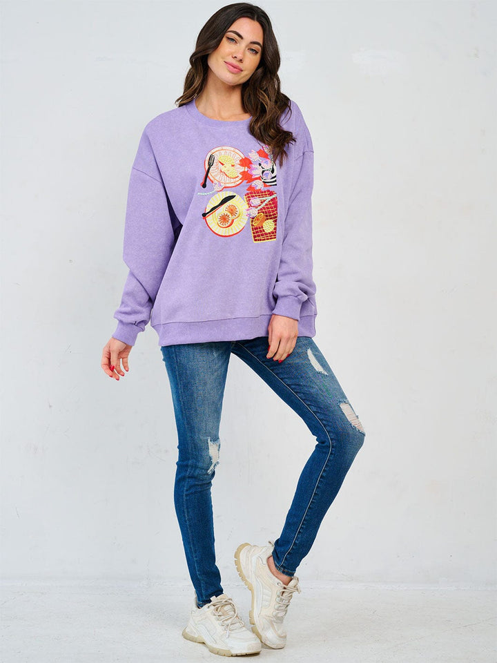 WOMEN'S LONG SLEEVE GRAPHIC PEARL PULLOVER SWEATER