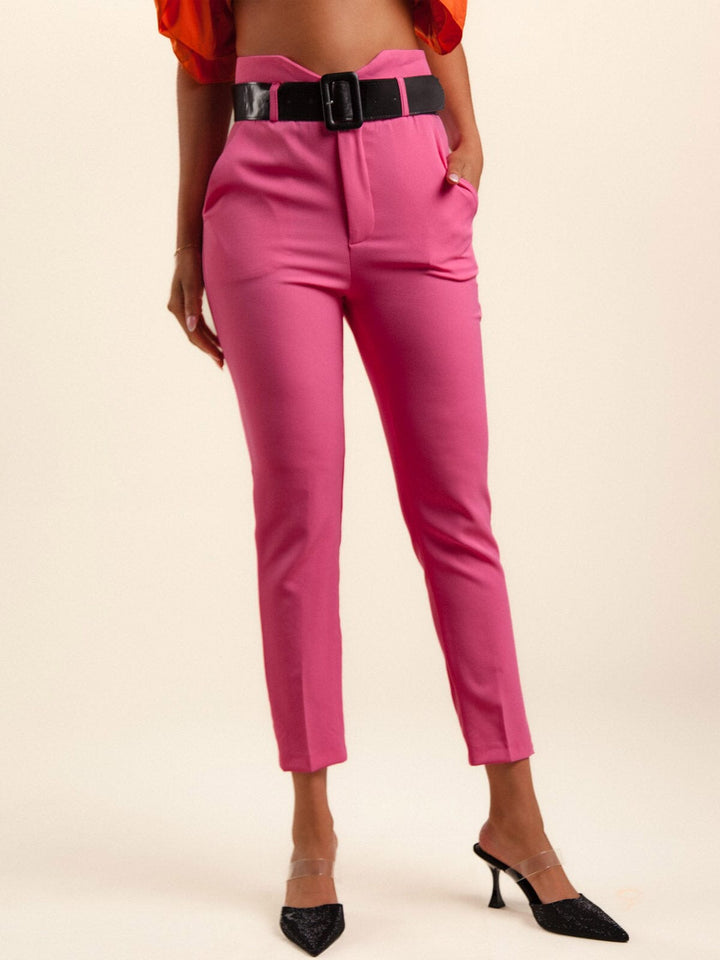 WOMEN'S FRONT POCKETS BELTED PANTS