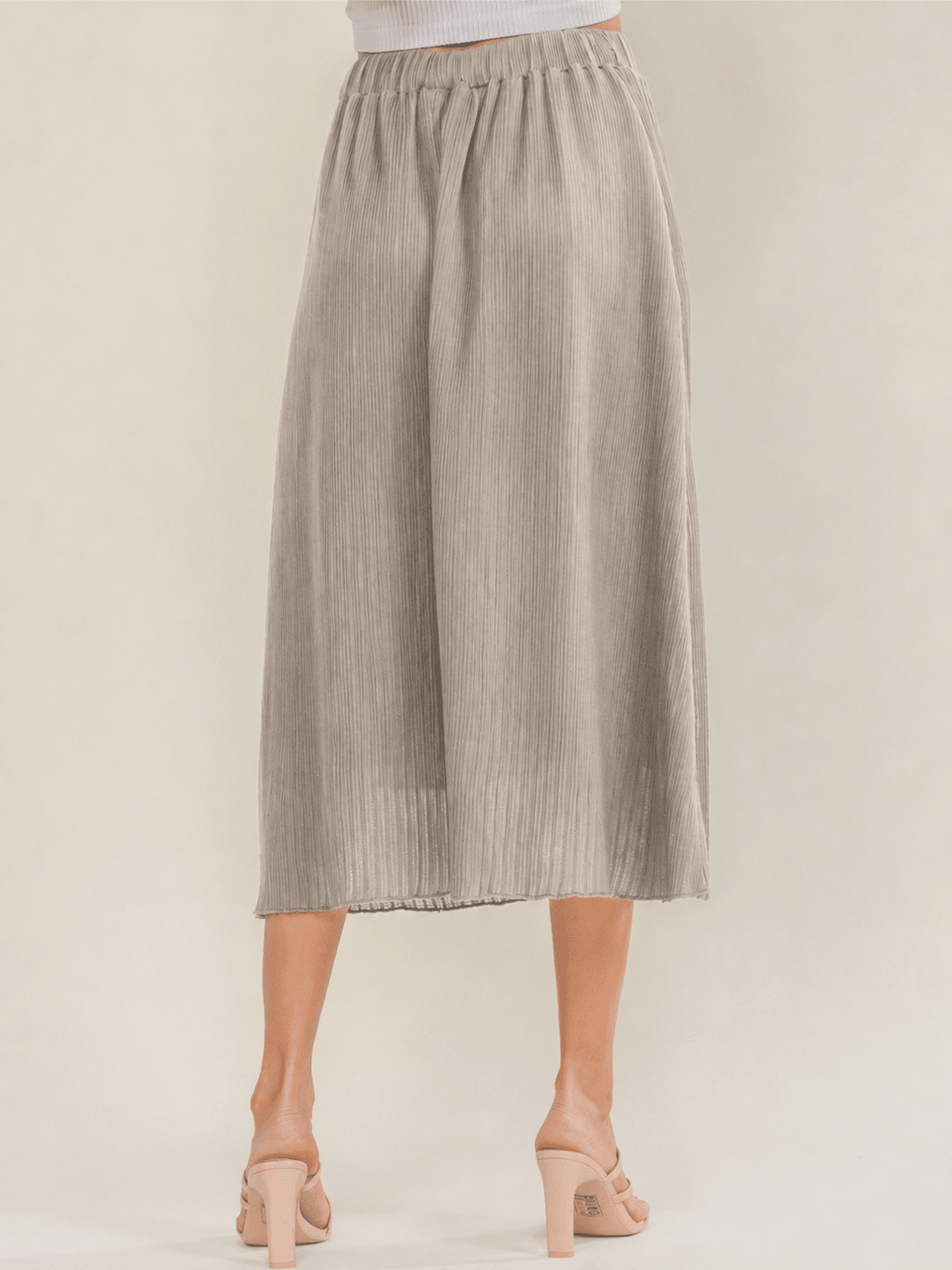 WOMEN'S ELASTIC WAIST POCKETS PLEATED MIDI SKIRT