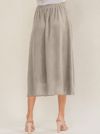 WOMEN'S ELASTIC WAIST POCKETS PLEATED MIDI SKIRT