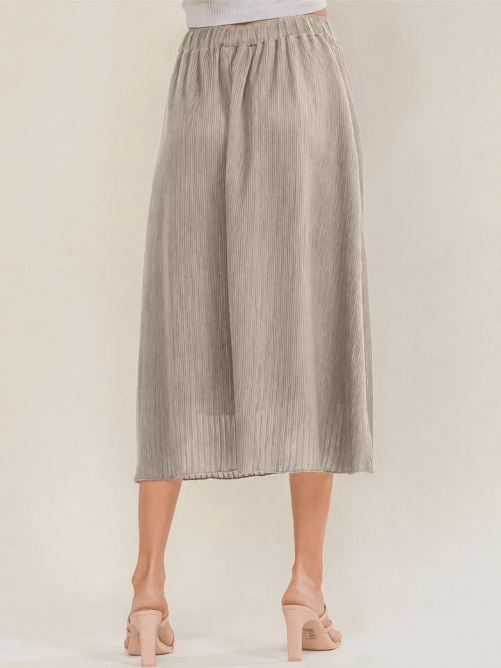 WOMEN'S ELASTIC WAIST POCKETS PLEATED MIDI SKIRT