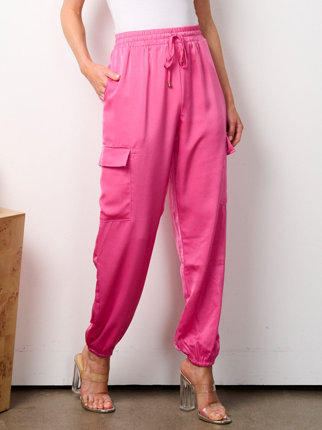 WOMEN'S ELASTIC WASIT CARGO POCKETS JOGGER PANTS