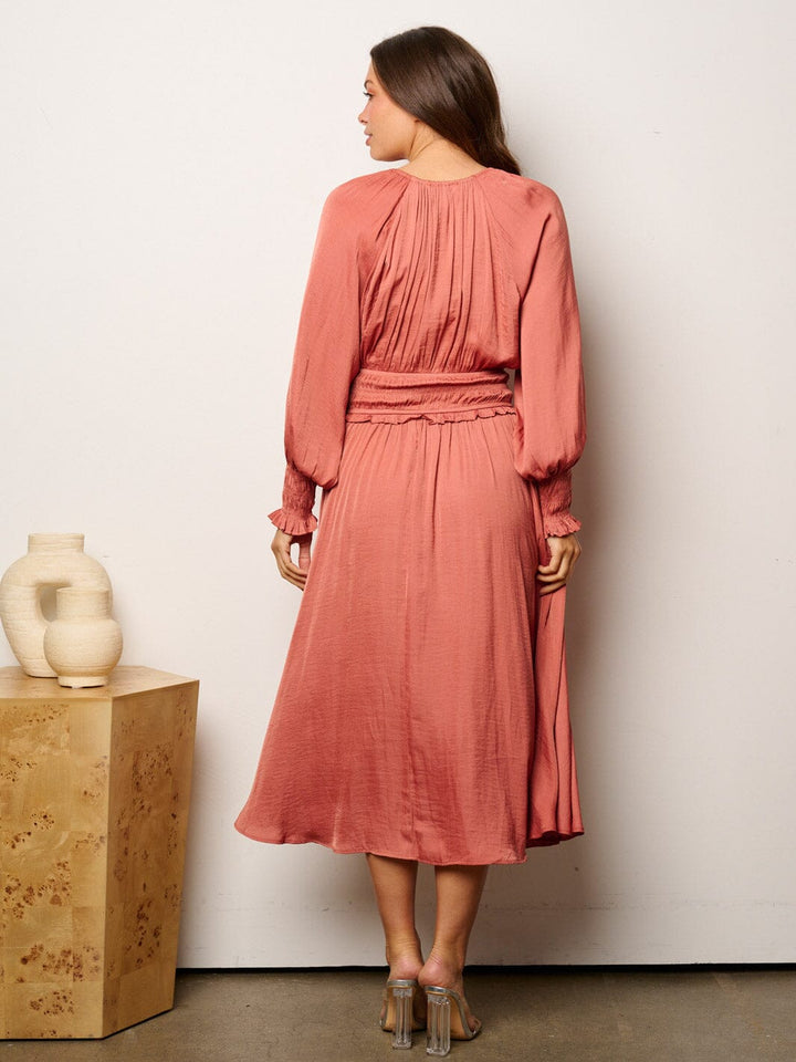 WOMEN'S LONG SLEEVE SMOCK WAIST MAXI DRESS