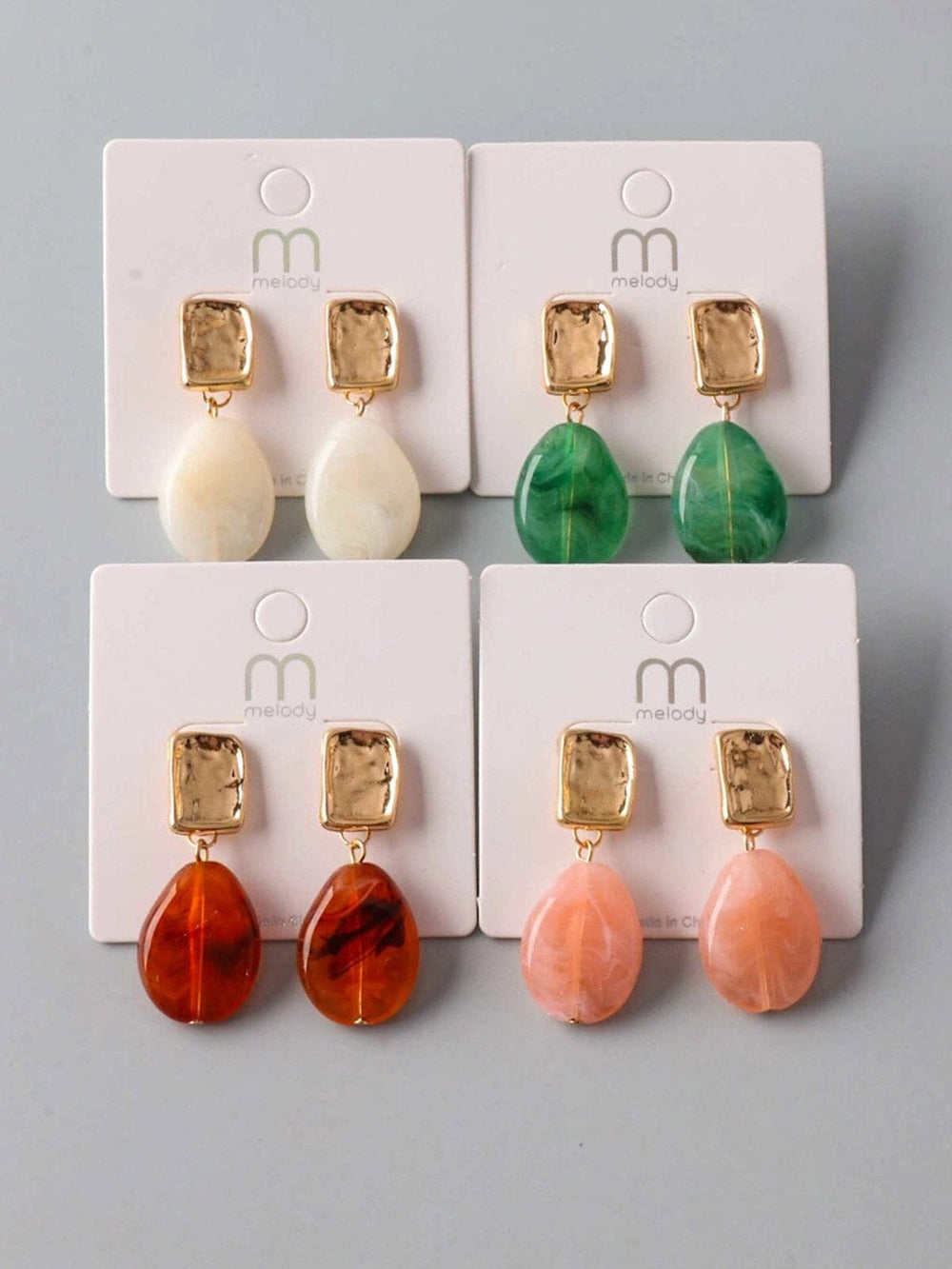 FASHION ASSORTED COLORS HANGING MARBLE EARRINGS