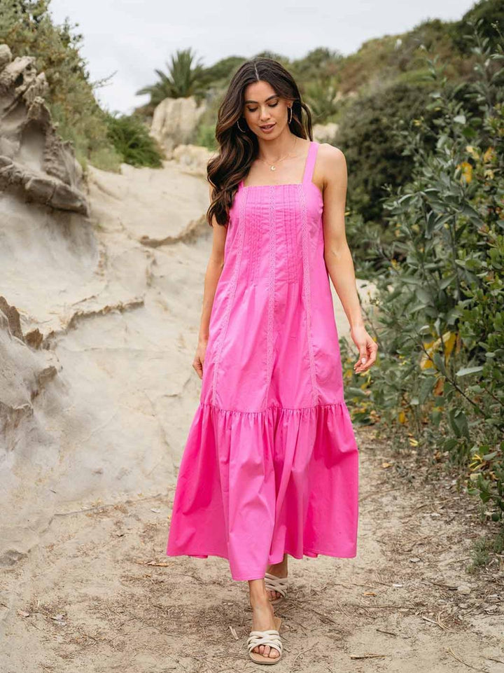 WOMEN'S SLEEVELESS POCKETS TIERED OPEN BACK MAXI DRESS