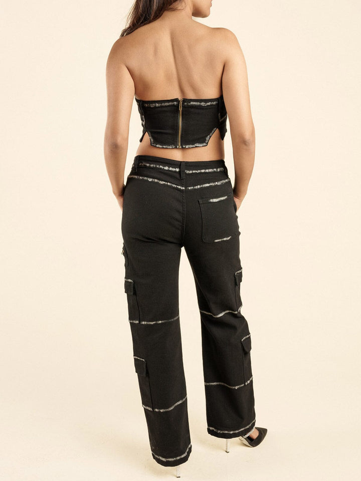 WOMEN'S SLEEVELESS CROP TOP & WIDE LEG PANTS 2PC.SET