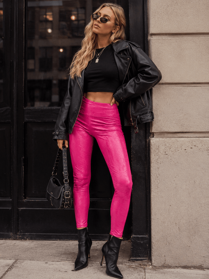WOMEN'S ELASTIC WAIST ANIMAL PRINT SKINNY LEG LEGGINGS