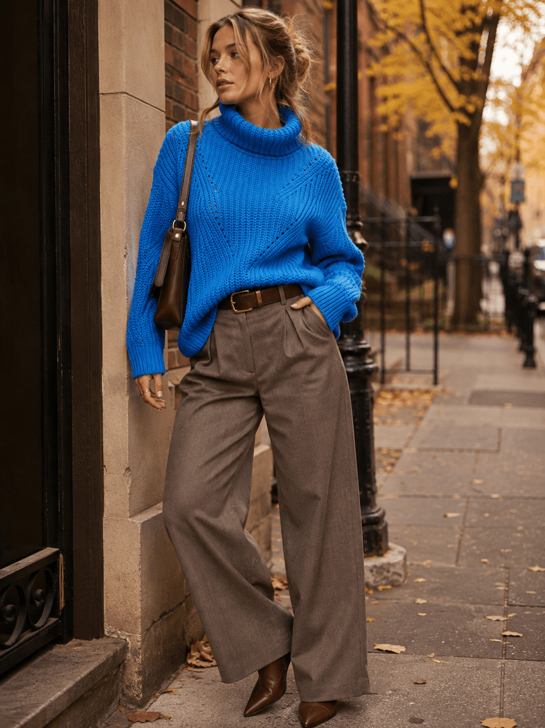 WOMEN'S LONG SLEEVE TURTLE NECK BACK DETAILED PULLOVER SWEATER