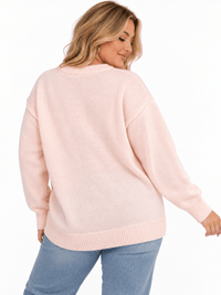 PLUS SIZE LONG SLEEVE LOVE PRINT PULLOVER COLORBLOCK SWEATER