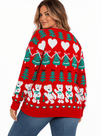 PLUS SIZE LONG SLEEVE HOLIDAY PRINT PULLOVER SWEATER