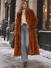 WOMEN'S LONG SLEEVE BUTTON CLOSURE FRONT POCKETS FAUX FUR TRENCH COAT
