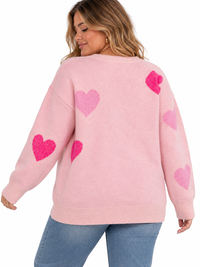PLUS SIZE LONG SLEEVE HEARTS GRAPHIC PULLOVER SWEATER