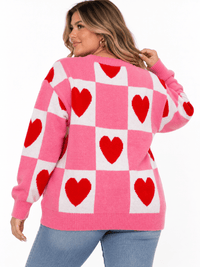 PLUS SIZE LONG SLEEVE HEARTS GRAPHIC PULLOVER SWEATER