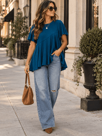 ENTRO WOMEN'S SHORT SLEEVE TUNIC PEPLUM BLOUSE