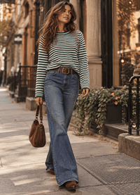 WOMEN'S LONG SLEEVE COLORBLOCK STRIPES KNIT PULLOVER SWEATER