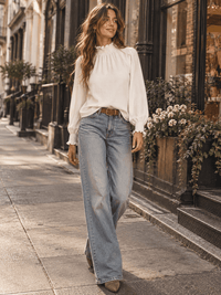 WOMEN'S LONG SLEEVE ELASTIC MOCK NECK BLOUSE