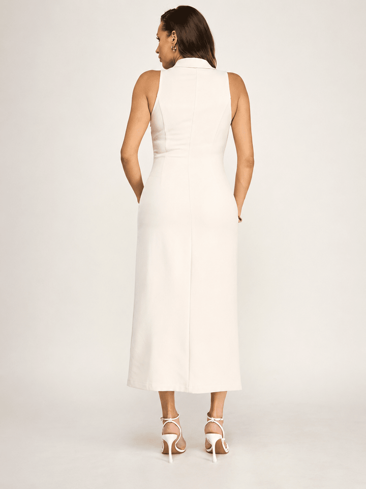 WOMEN'S SLEEVELESS V-NECK BUTTON UP MAXI DRESS