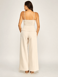 WOMEN'S SLEEVELESS V-NECK PEPLUM TOP & ZIP UP POCKETS WIDE LEG PANTS 2PC. SET