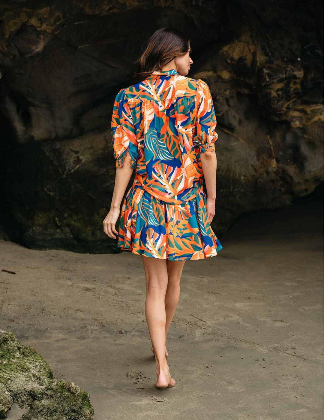 WOMEN'S SHORT SLEEVE BUTTON UP TOP & MINI SKIRT FLORAL 2PC.SET